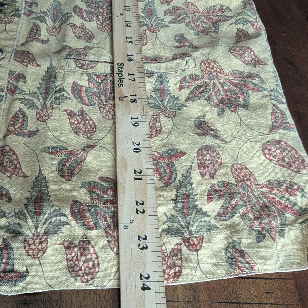 Vtg 90s Eddie Bauer Vest Tan Floral Botanical Print Button Up Womens Sz L Boho - Picture 5 of 7